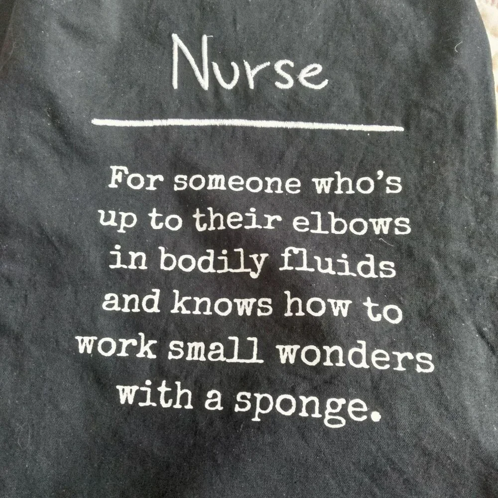 Nurse Dish Towel Primitives by Kathy Black White Kitchen Body FLuids Humor